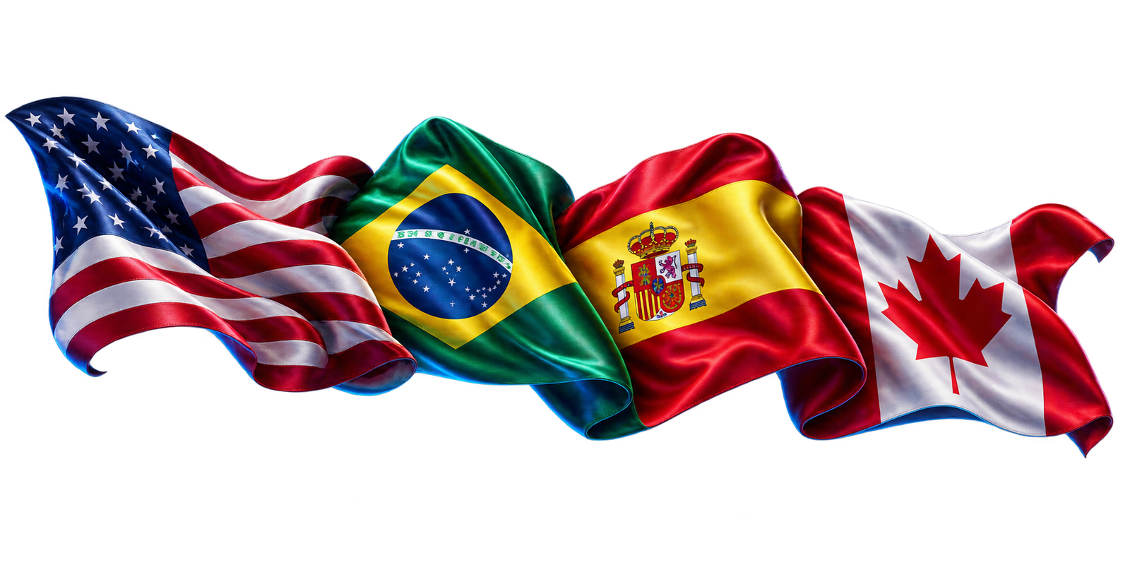 Bandeiras dos países onde Elder atuou: Estados Unidos, Brasil, Espanha e Canadá